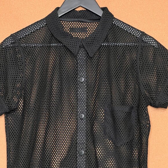 Mens Black Mesh Shirt - Picture 3 of 7